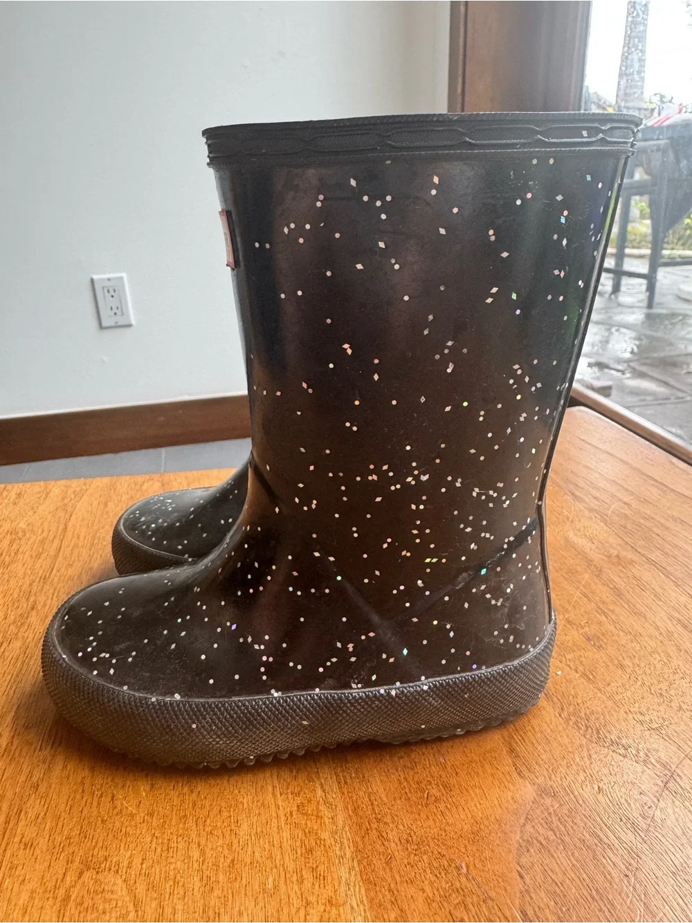 Hunter Kids Black Rain Boots with Multicolor Glitter Specks
